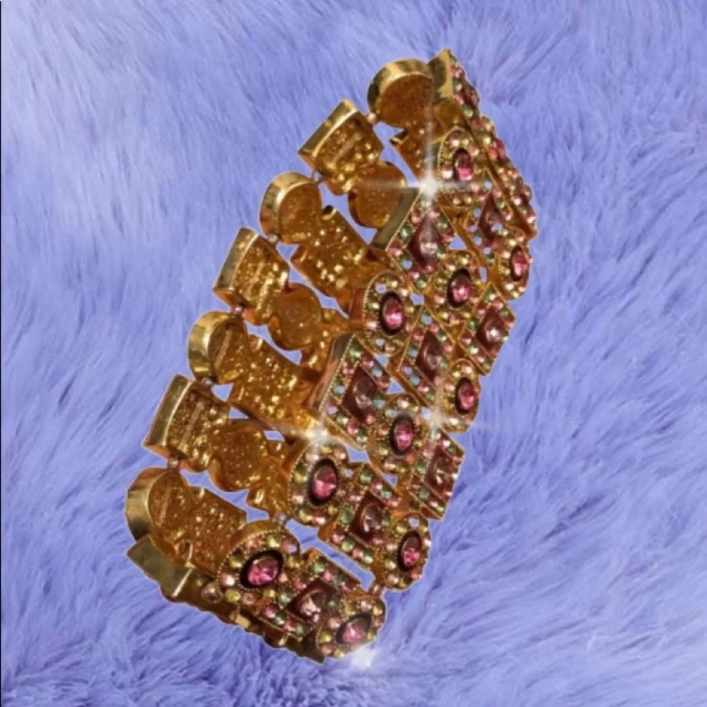 Two Golden Pink Rhinestone Bracelets